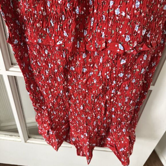 Red Sundress Midi Bodycon One Shoulder Tiered Ruffle Floral Boho Womens Medium - Picture 4 of 9